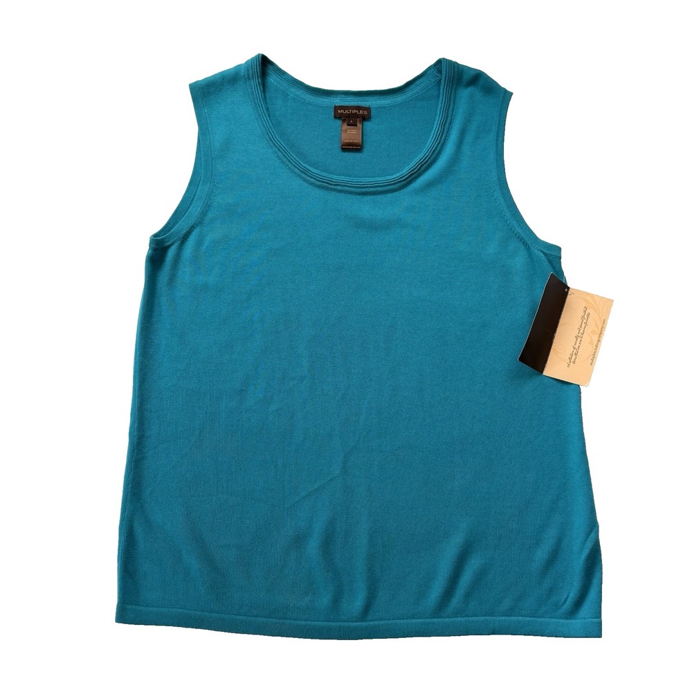New Blue Sweater Top Women L 12 14 Pullover Shell Sleeveless Tank Cotton Rayon